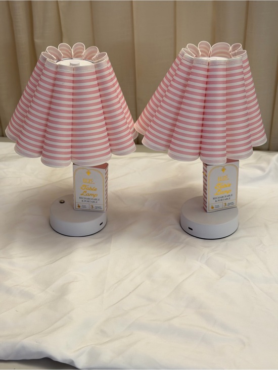 luze Other - Pink Striped Table Lantern with Scalloped Shade - Home Accents